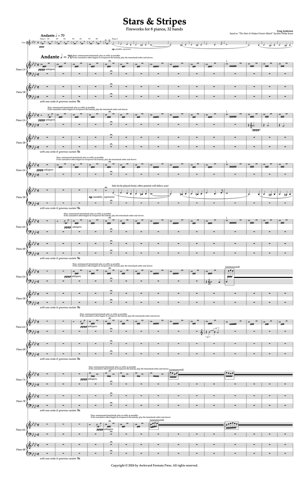 Stars & Stripes: Fireworks for 8 pianos, 32 hands | Scores by Greg